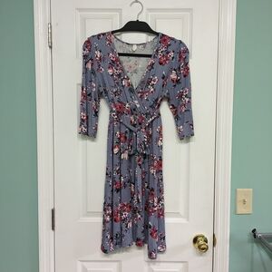 Floral Wrap Dress in Blue and Pink